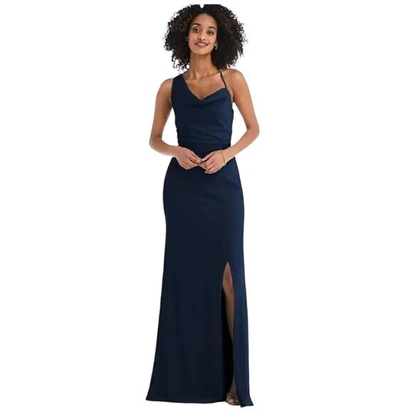 After Six One Shoulder Draped Cowl Neck Midnight Blue maxi Dress Size 12 - Picture 1 of 15